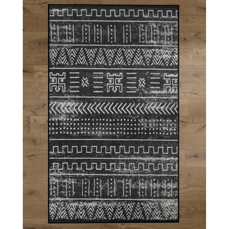 DEERLUX Boho Living Room Area Rug with Nonslip Backing, Black Tribal Pattern, 4 x 6 Ft Small QI003756.S